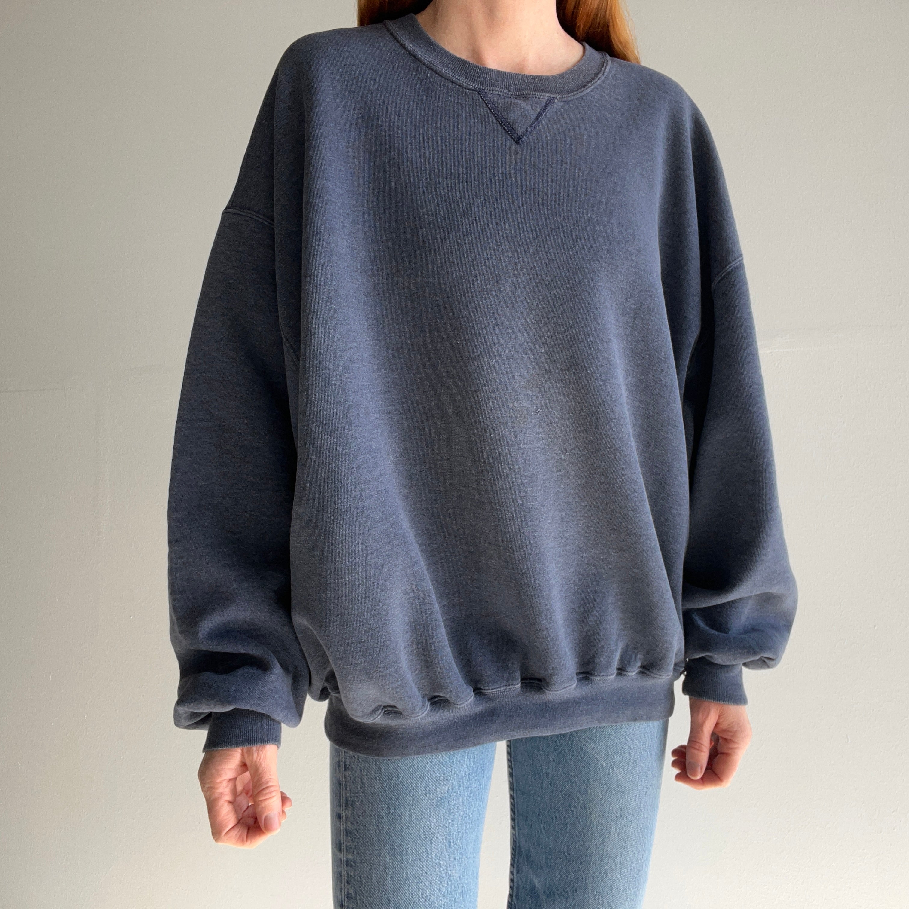 1990s Slate Blue Single V Larger Sweatshirt by Russell Brand
