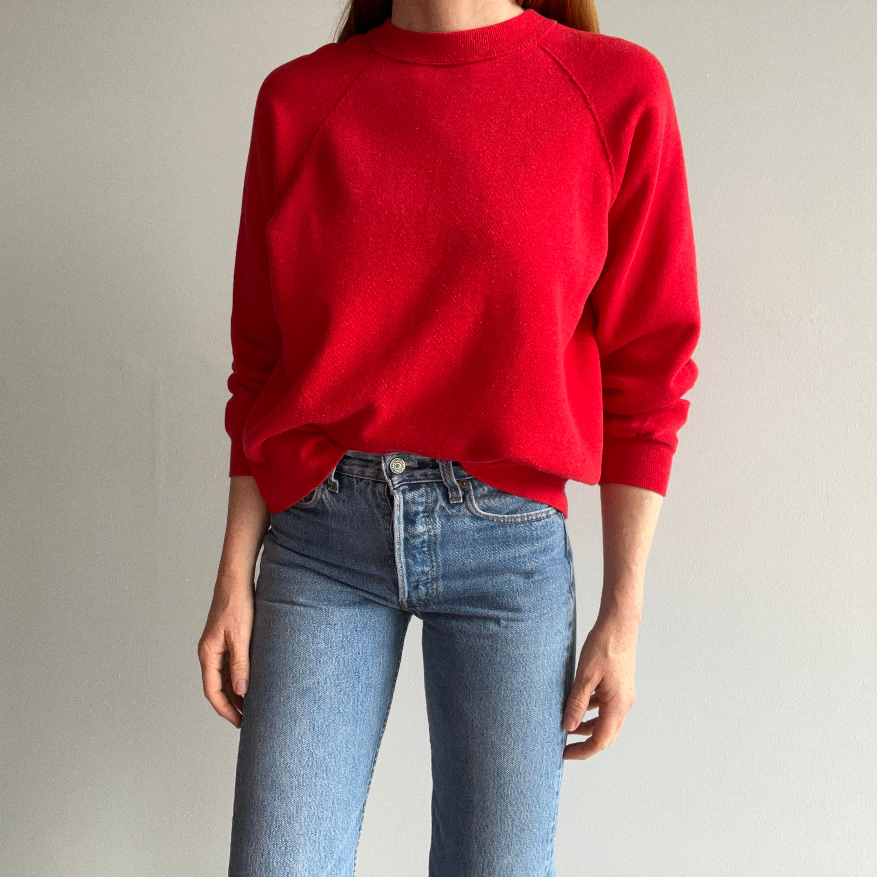 1980S Perfectly Red Blank Raglan Sweatshirt - !!!