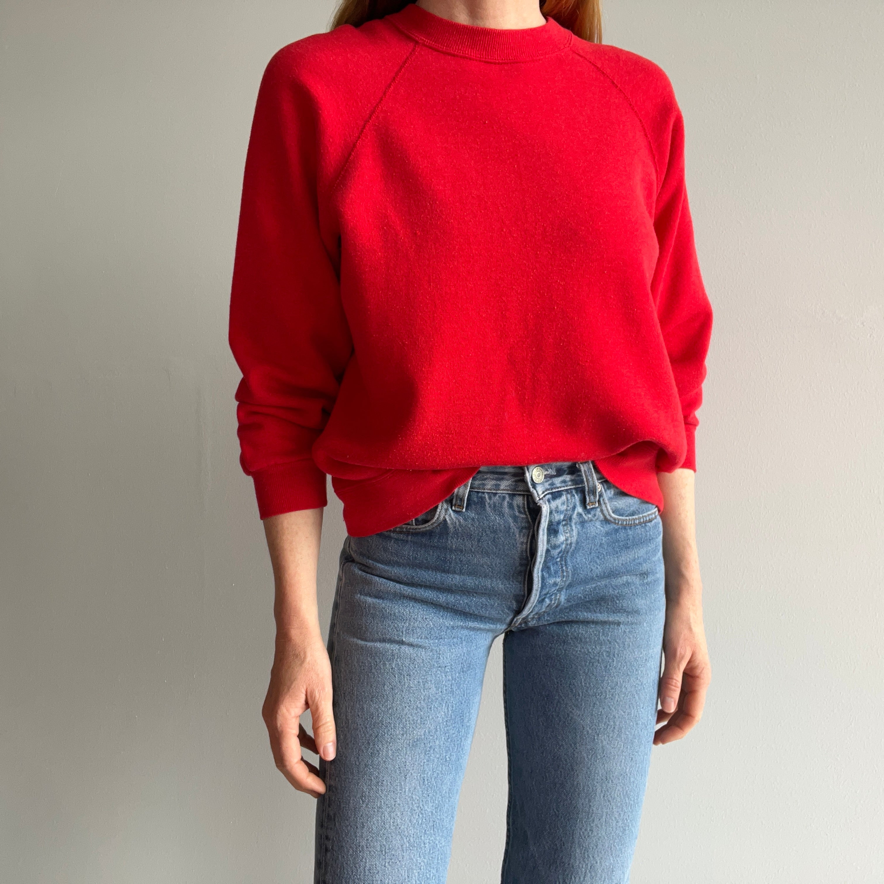 1980S Perfectly Red Blank Raglan Sweatshirt - !!!