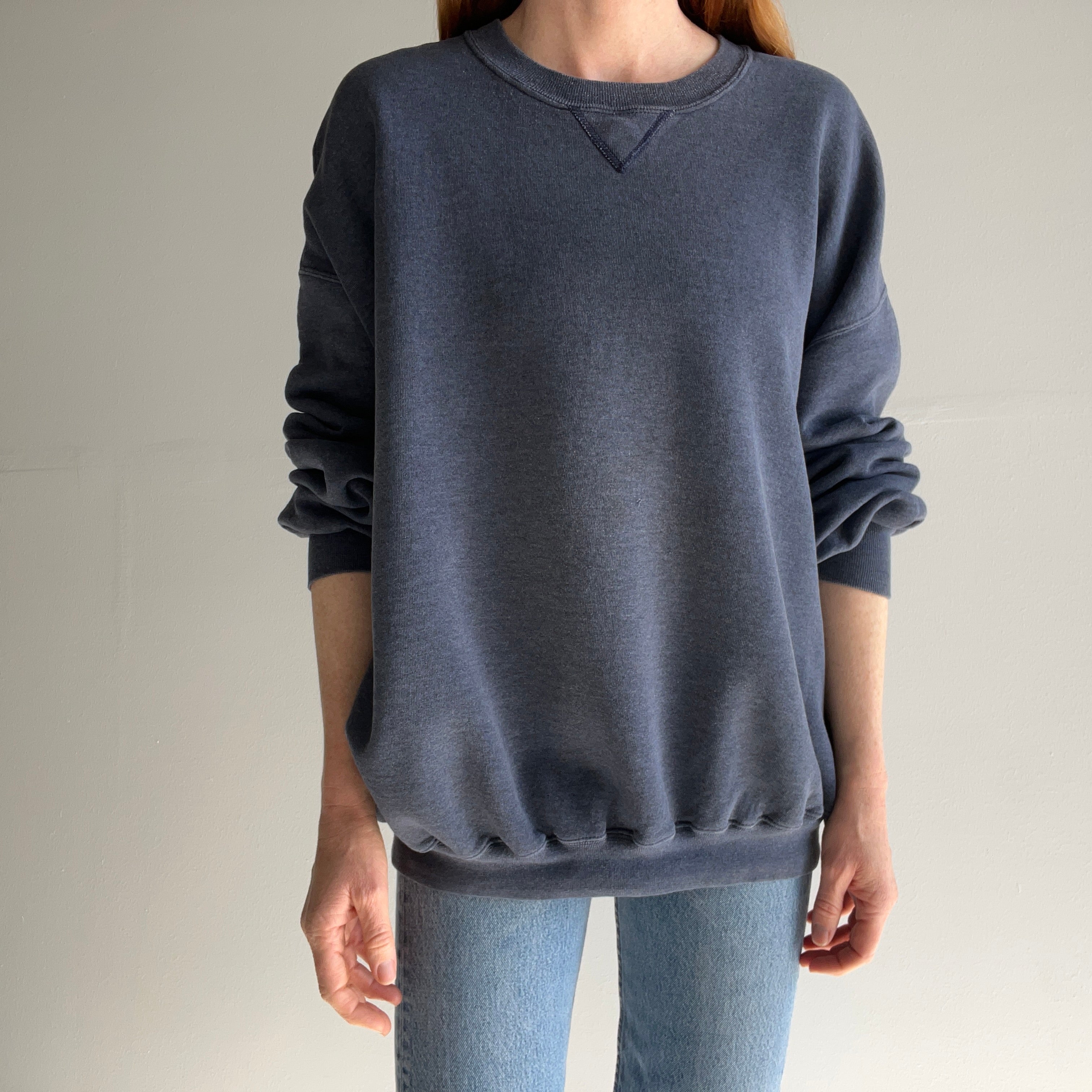 1990s Slate Blue Single V Larger Sweatshirt by Russell Brand