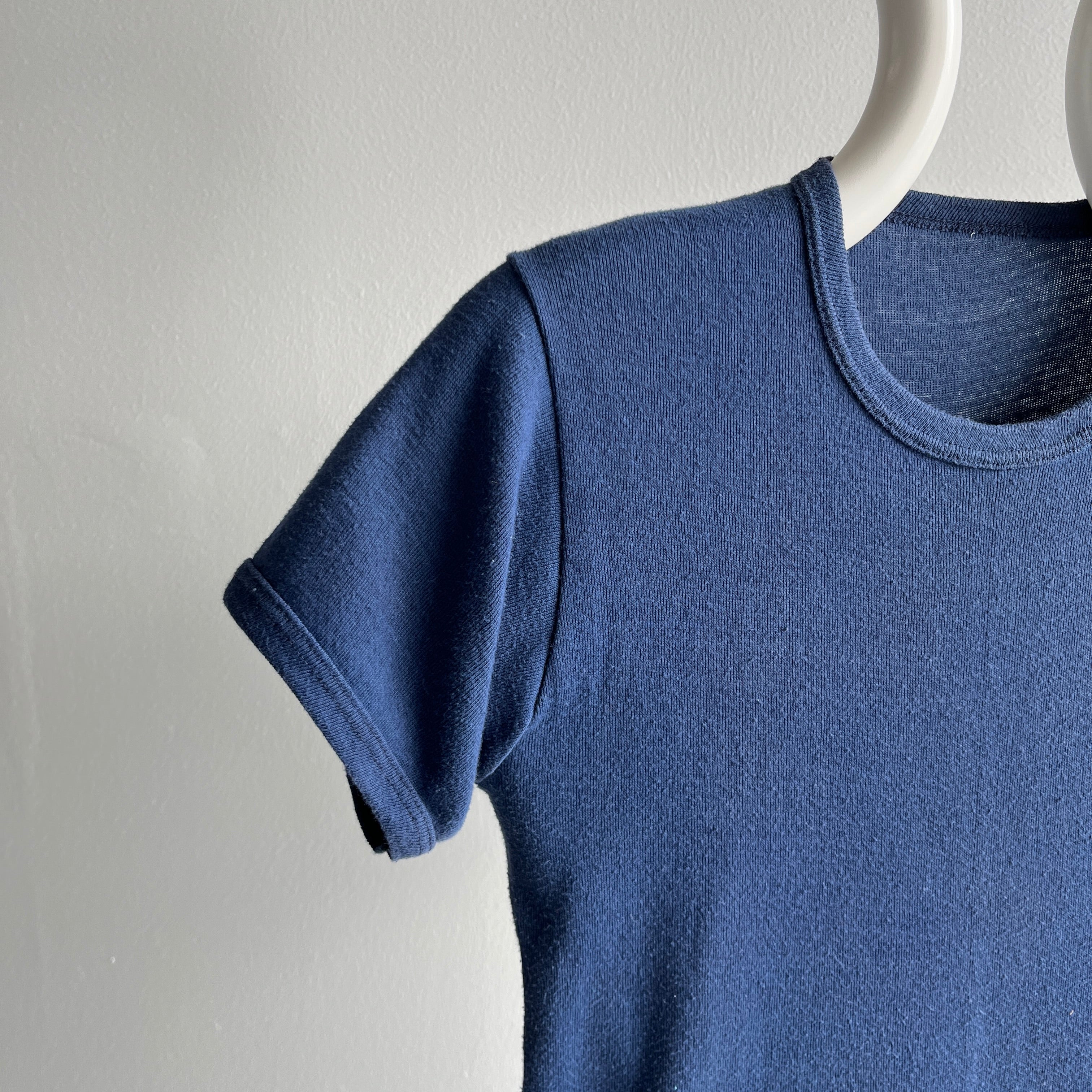 1970s Blank Navy Fitted Baby Tee