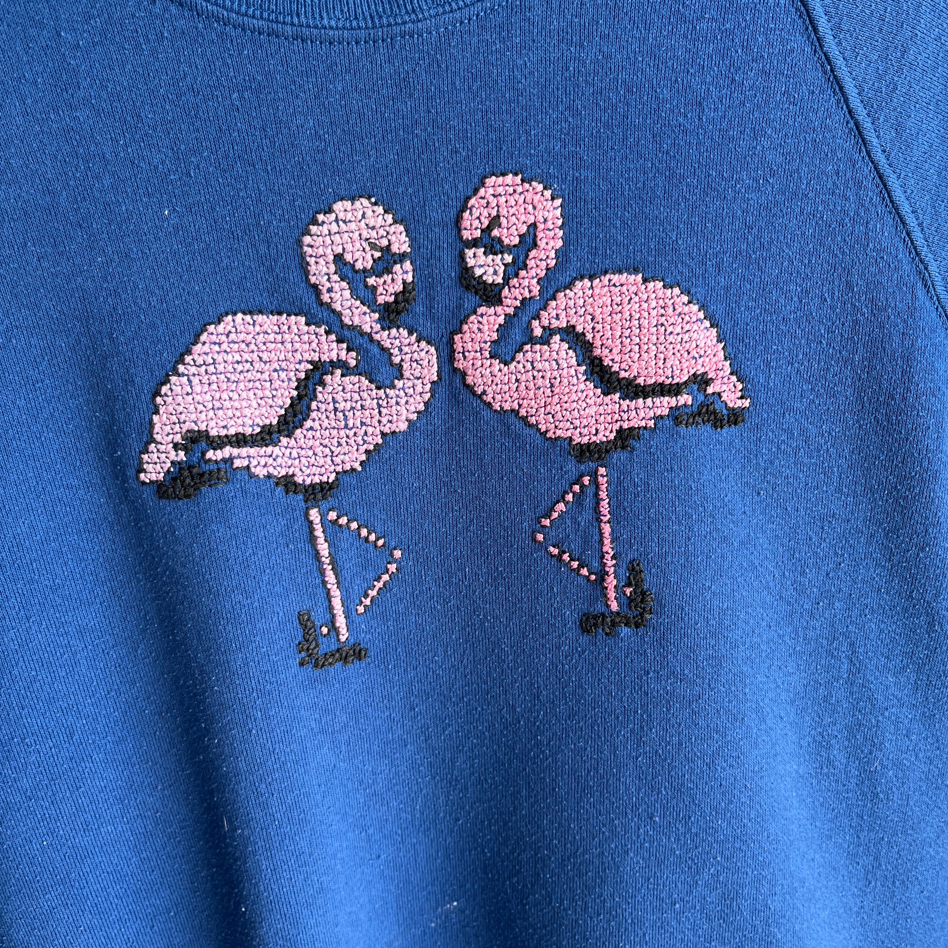 1980s DIY Flamingo Paint Stained Sweatshirt