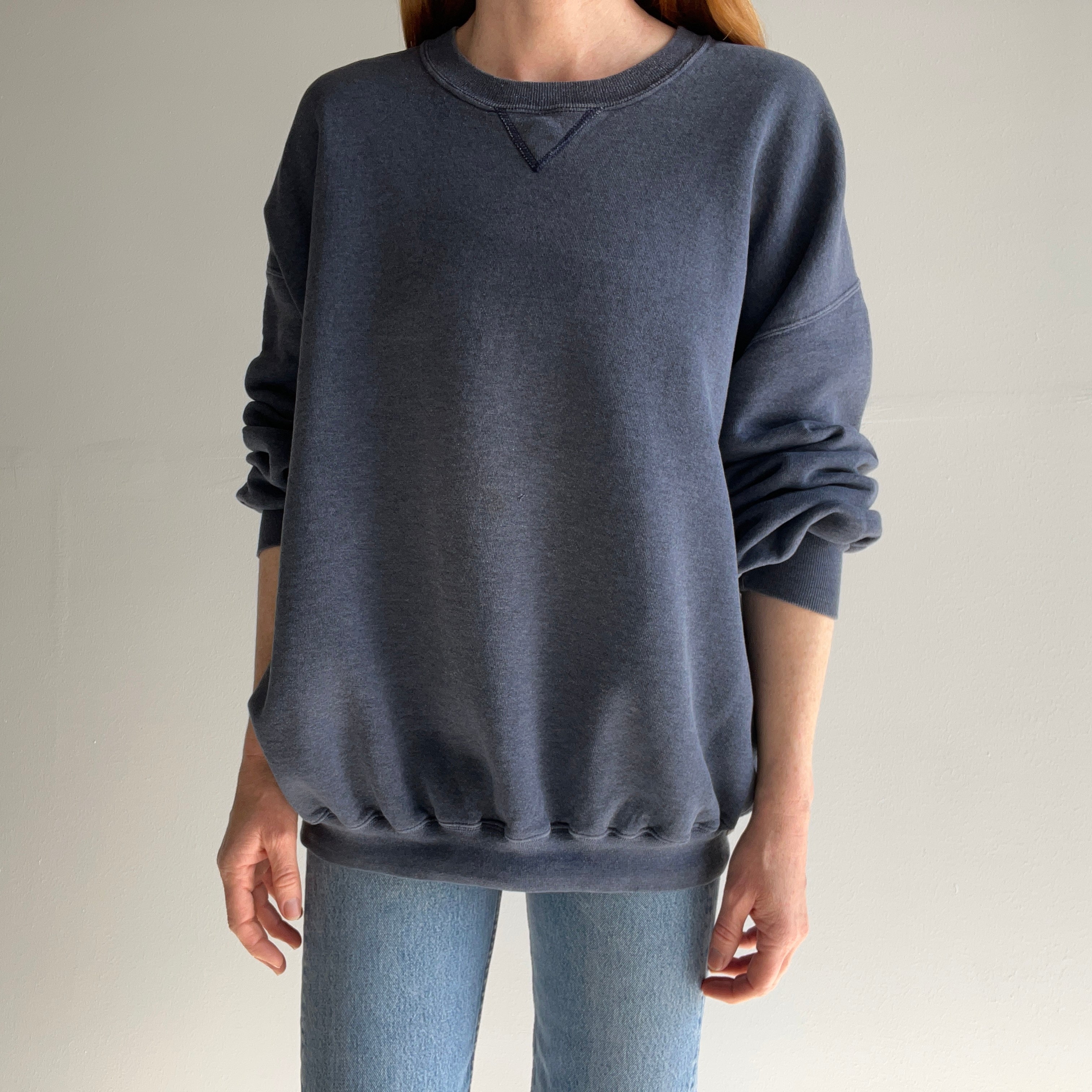 1990s Slate Blue Single V Larger Sweatshirt by Russell Brand