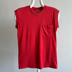 1970s Blank Red Pocket Muscle Tank