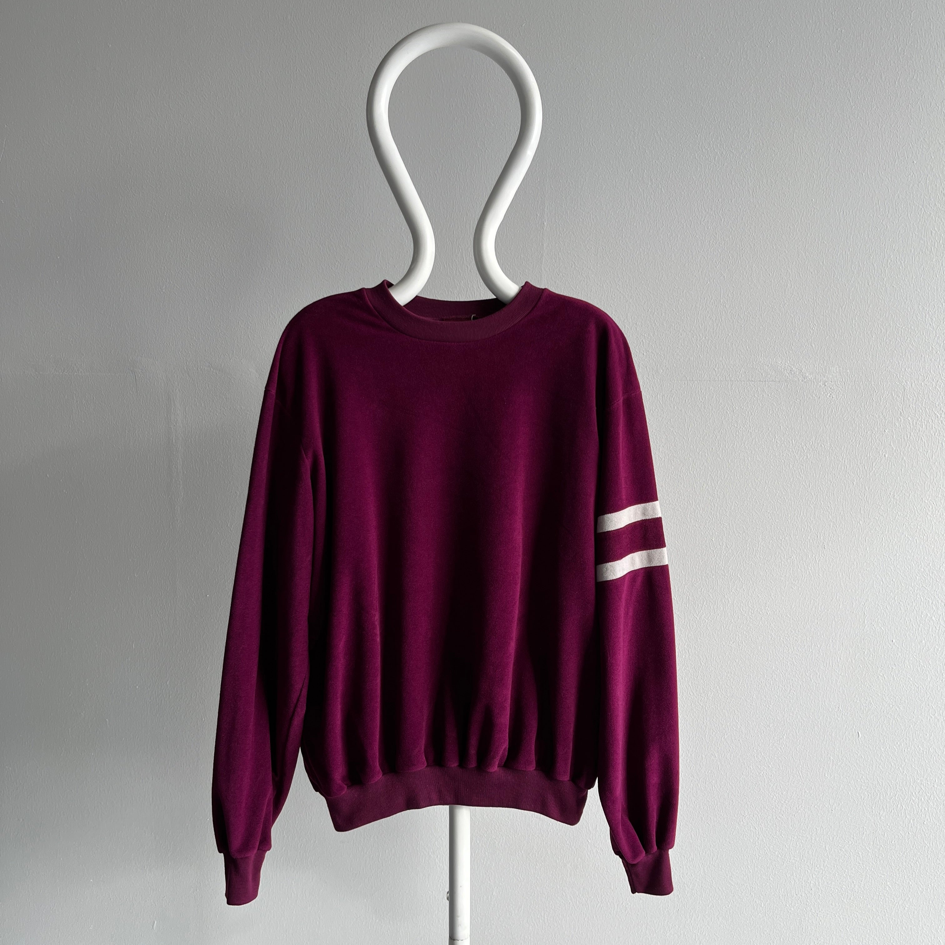 1970s Lee Brand Double Stripe Velour/Microsuede Feel Sweatshirt/Sweater