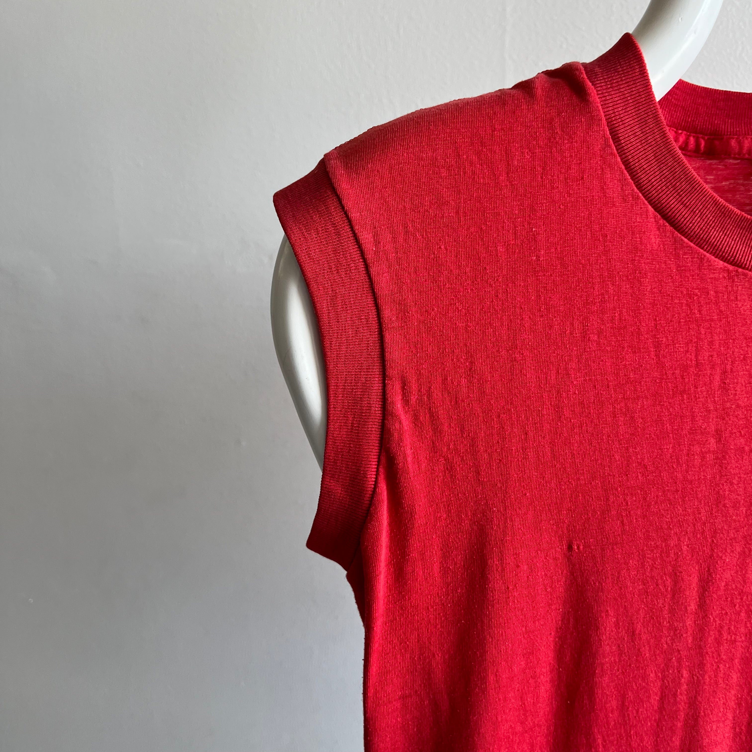 1970s Blank Red Pocket Muscle Tank