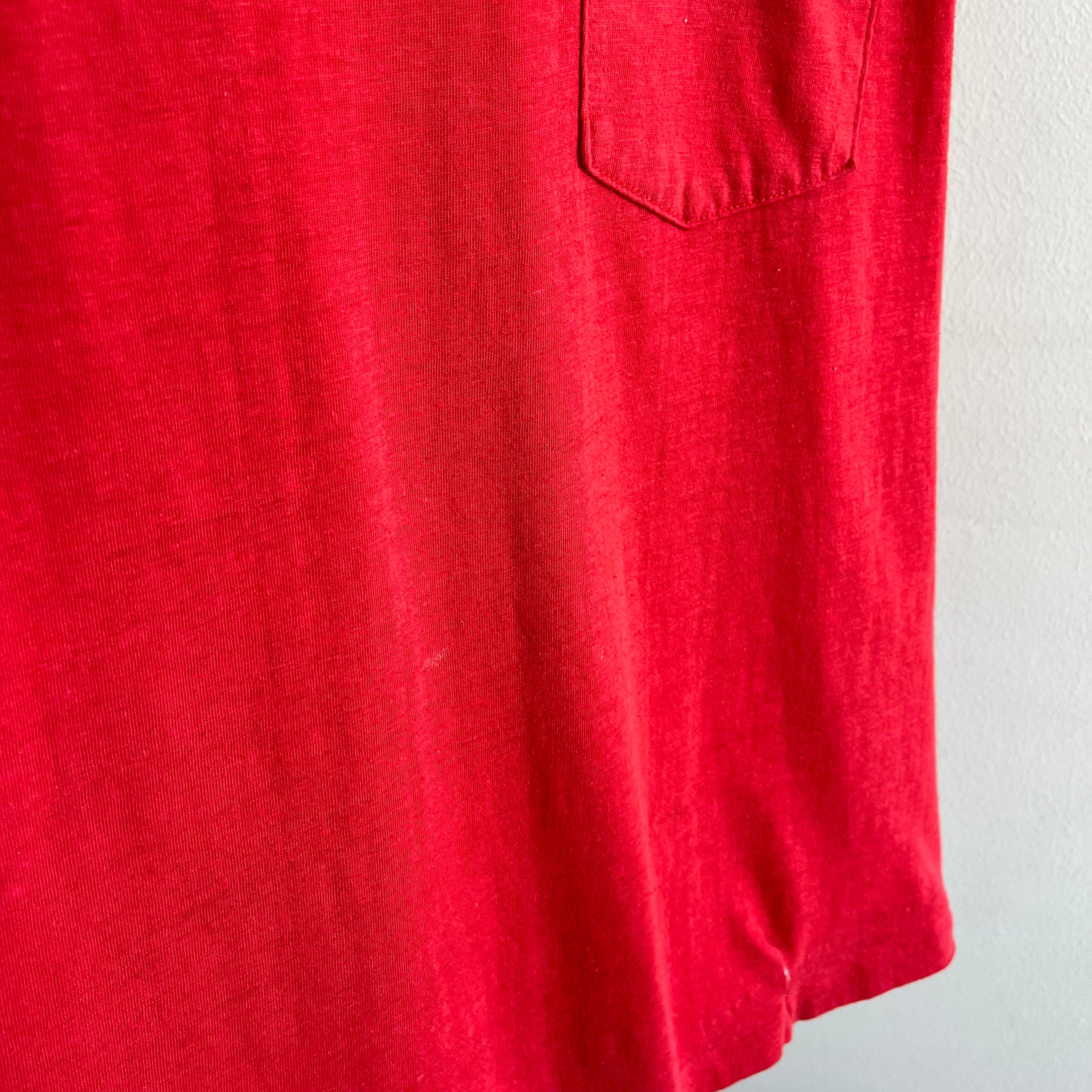 1970s Blank Red Pocket Muscle Tank