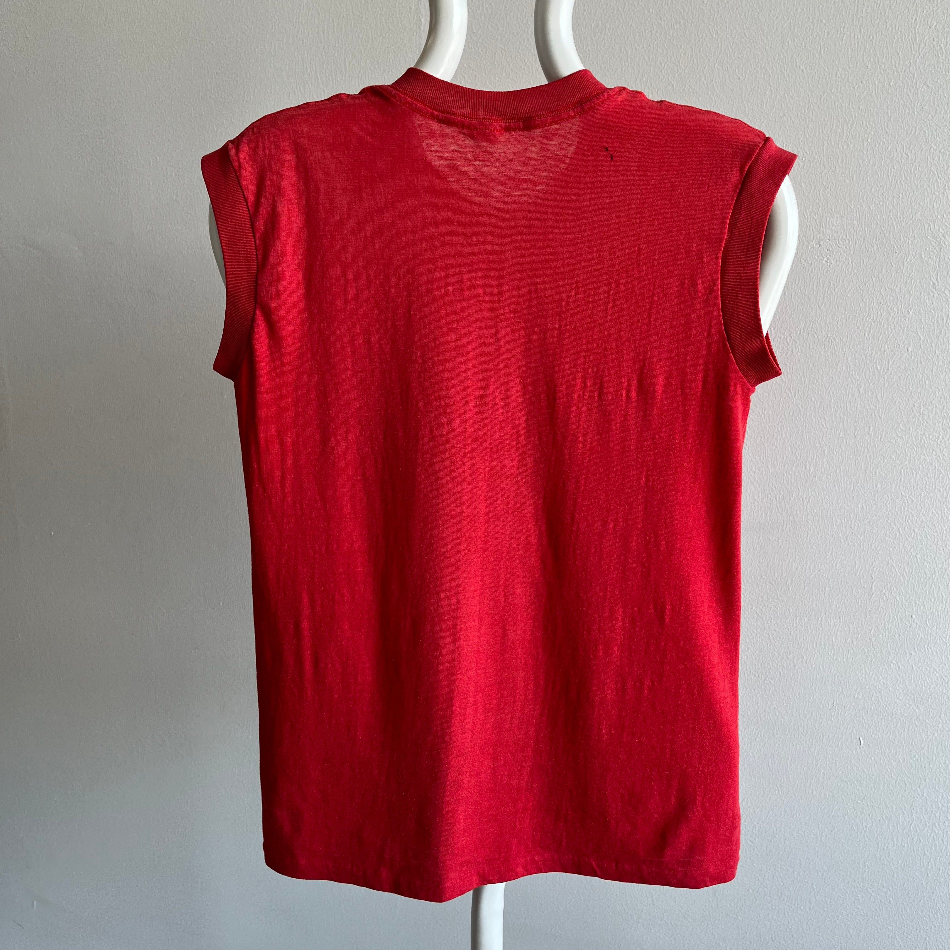 1970s Blank Red Pocket Muscle Tank