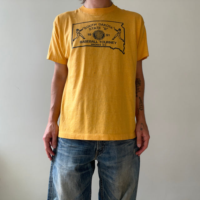 1991 Yellow South Dakota Baseball Tourney T Shirt
