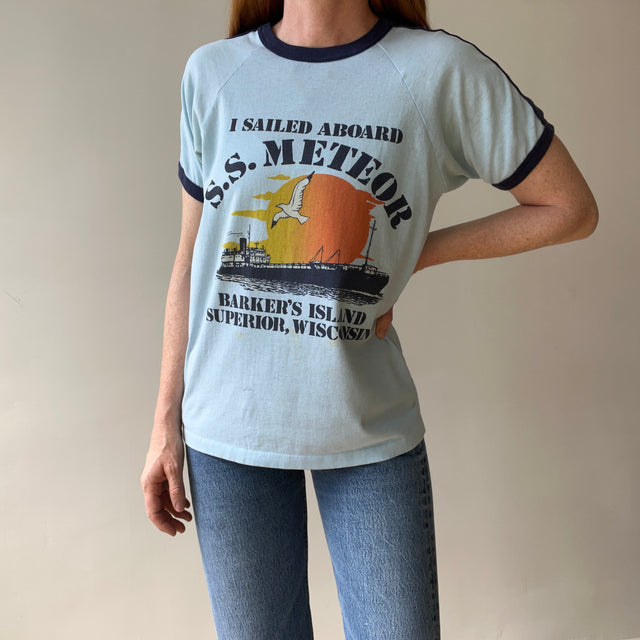 1970s "I Sailed Aboard S.S. Meteor" Ringer Style T Shirt