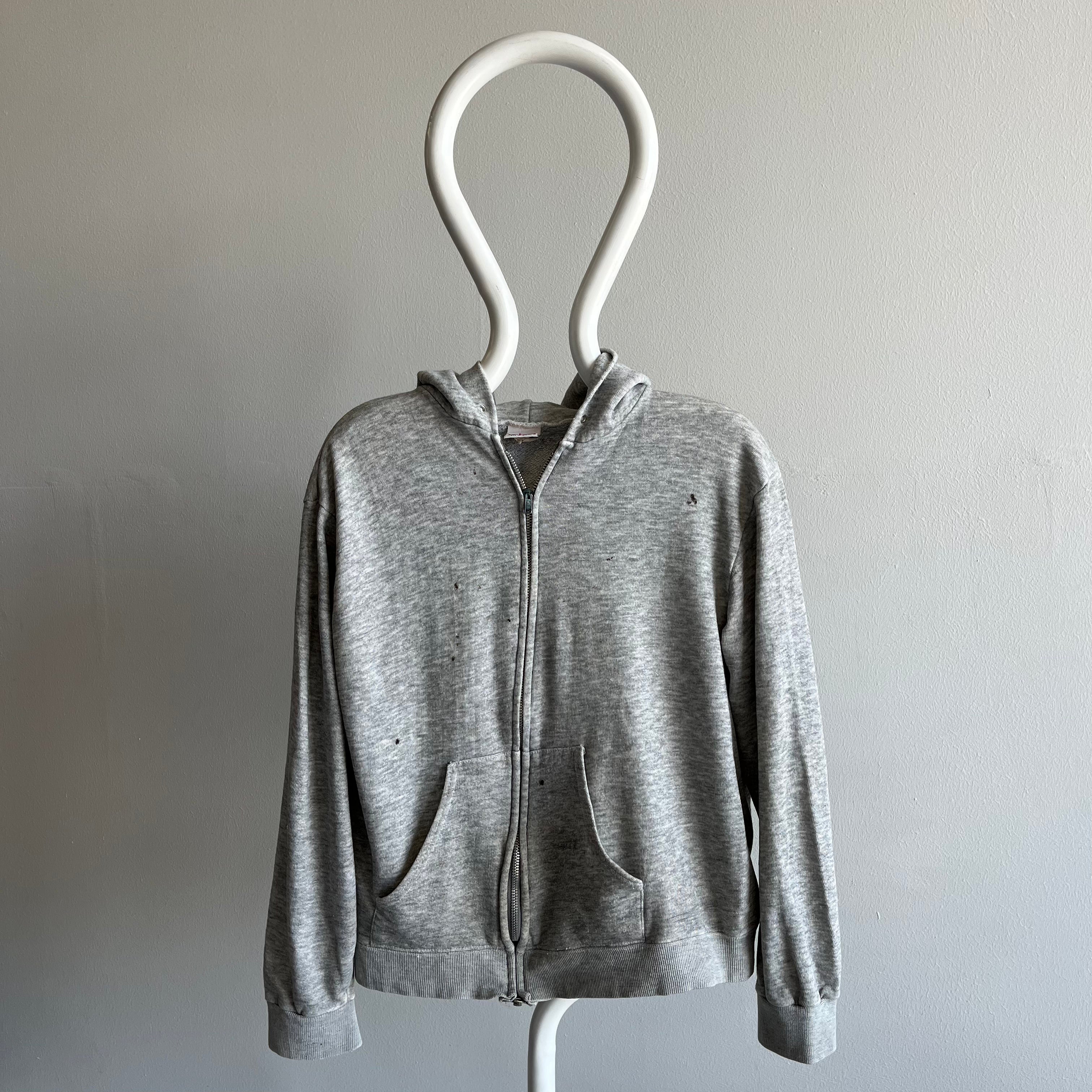 1980s Super Stained And Thin Annnnnd Soft Zip Up Hoodie by Bassett Walker