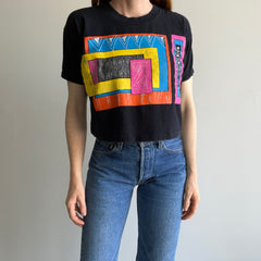 1980s Random Geometric Shapes Crop Top T-Shirt