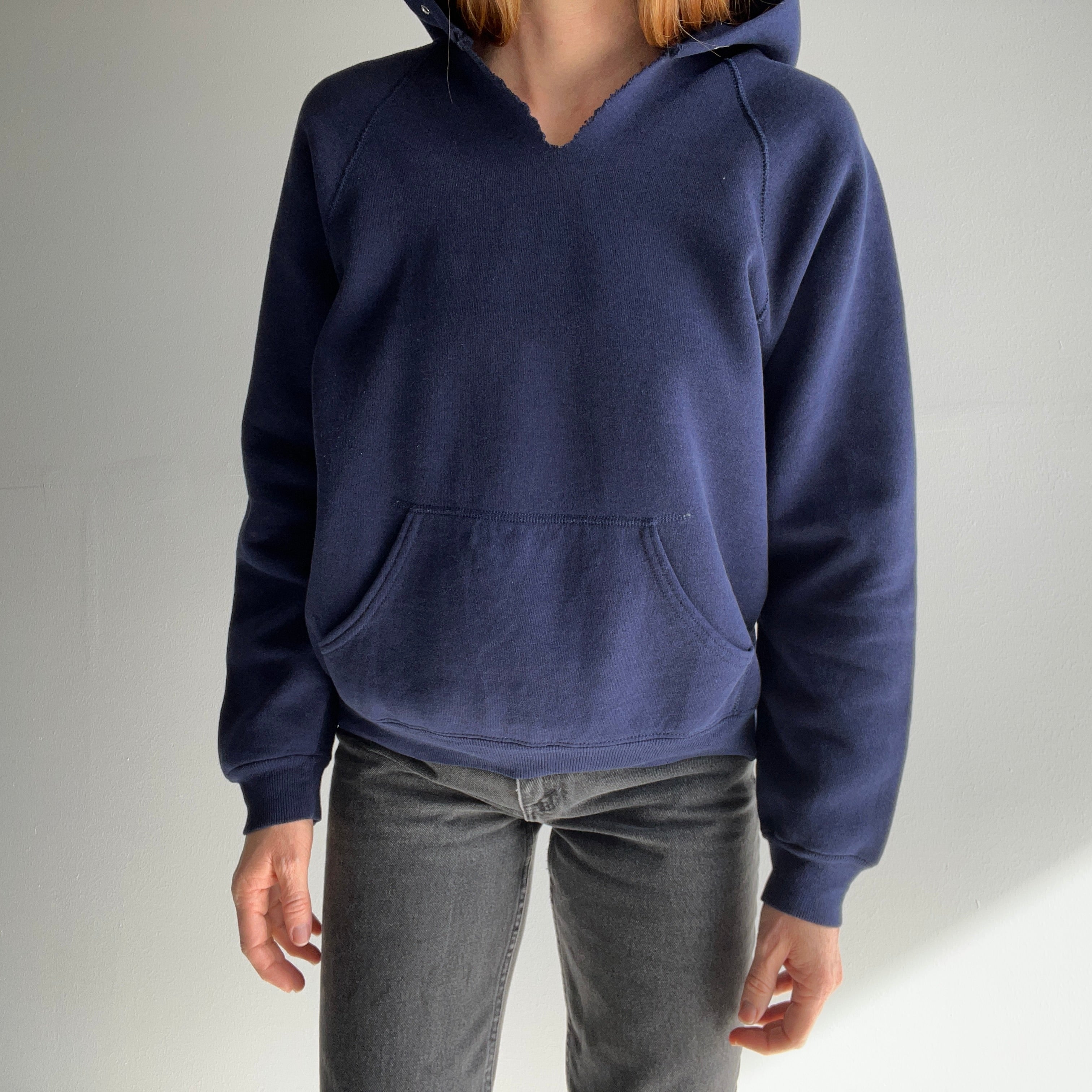 1980s St. John's Medium Weight Cut Neck Hoodie - Beautiful Gauge