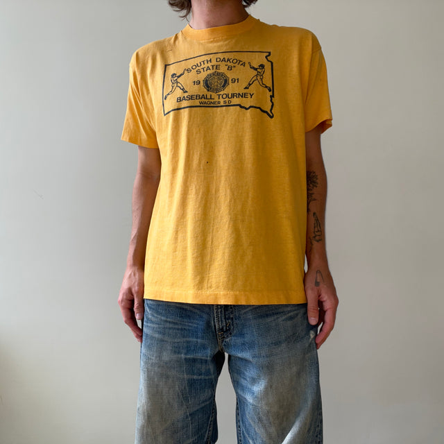 1991 Yellow South Dakota Baseball Tourney T Shirt