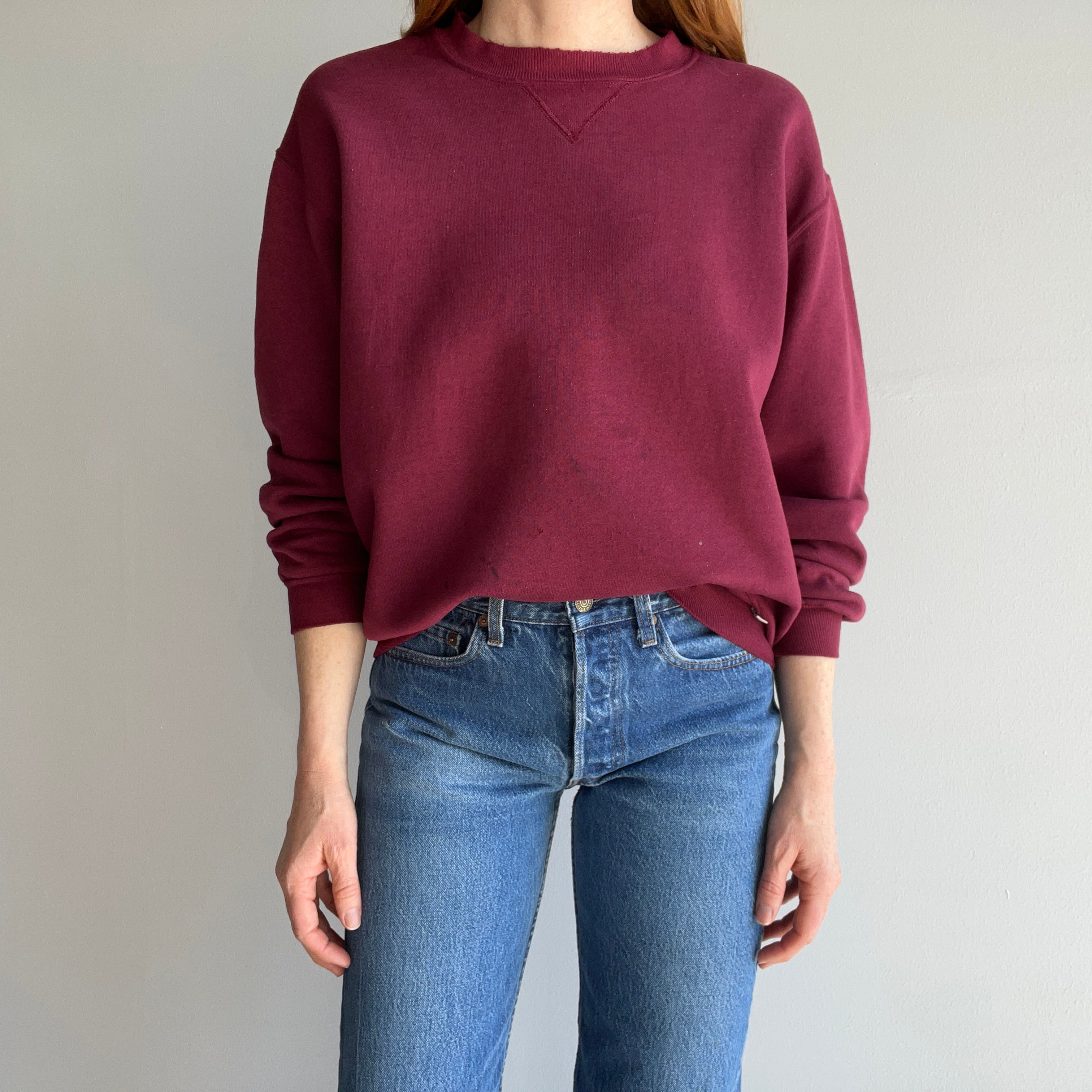 1990s Perfectly Stained Pinot Noir Colored Sweatshirt by Russell