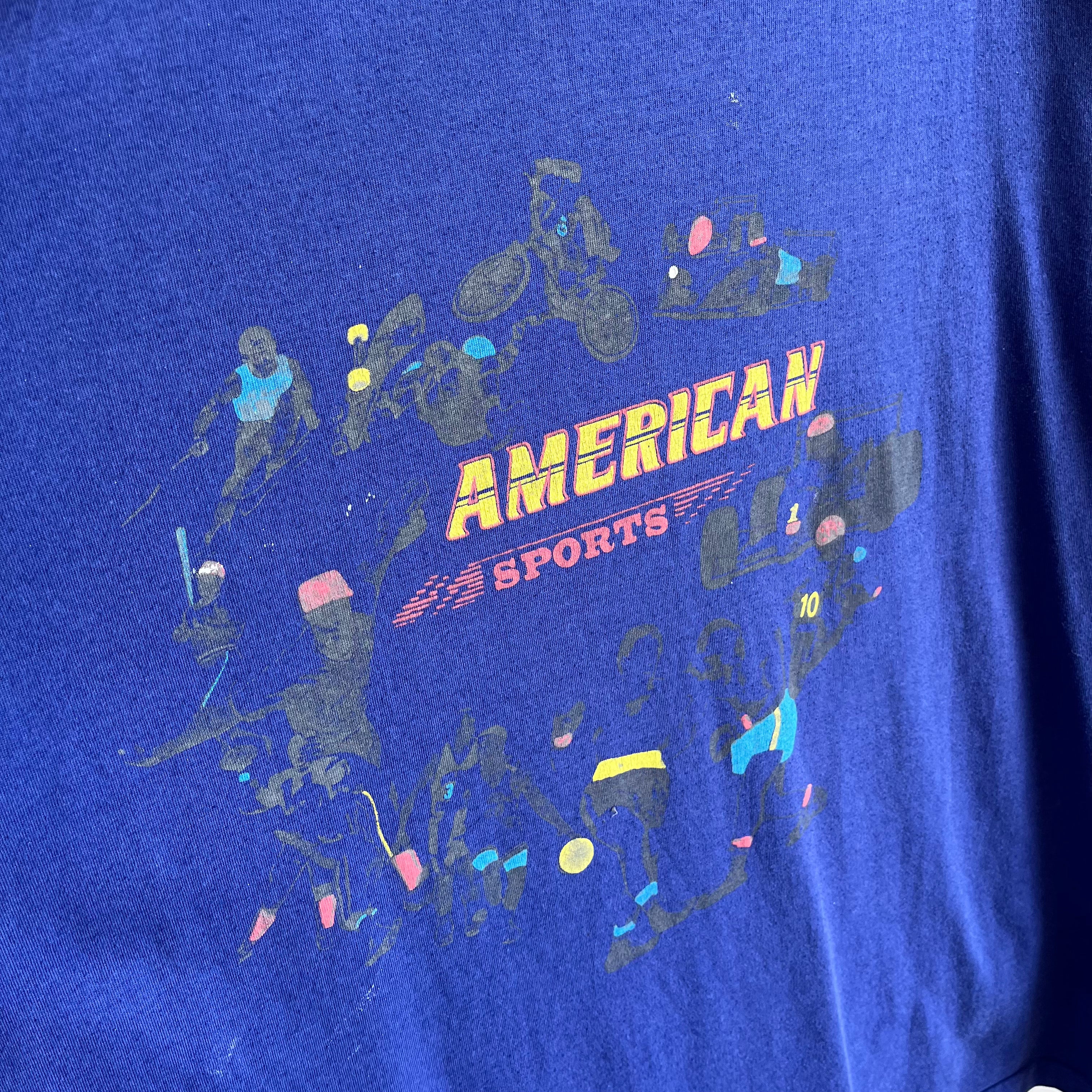 1990s Color Block American Sports Front and Back T-Shirt