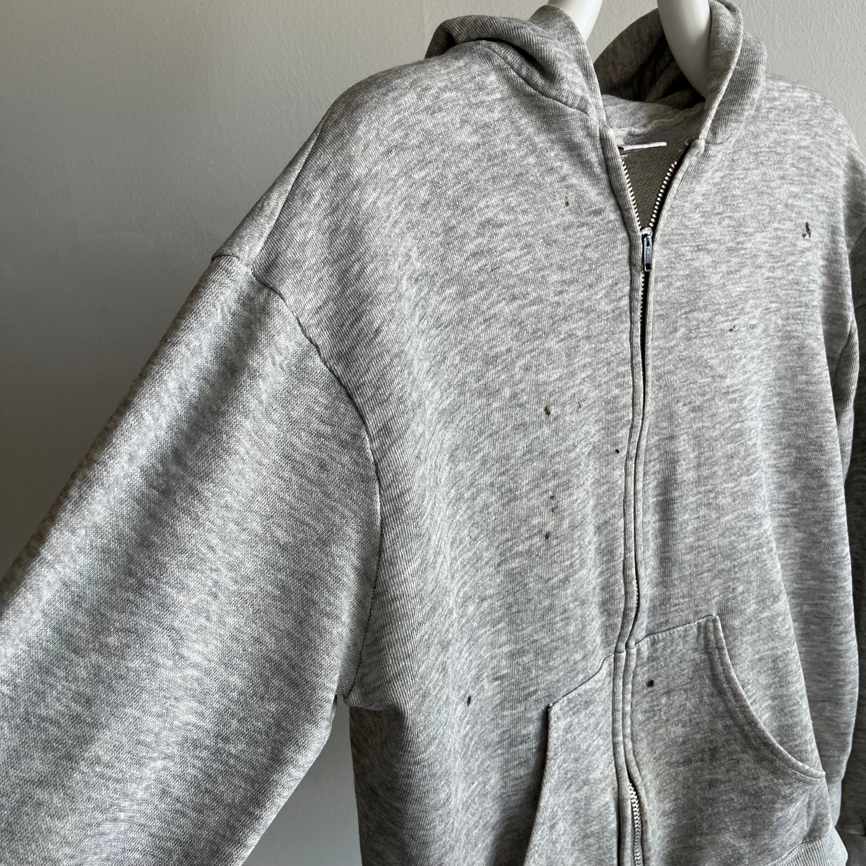 1980s Super Stained And Thin Annnnnd Soft Zip Up Hoodie by Bassett Walker