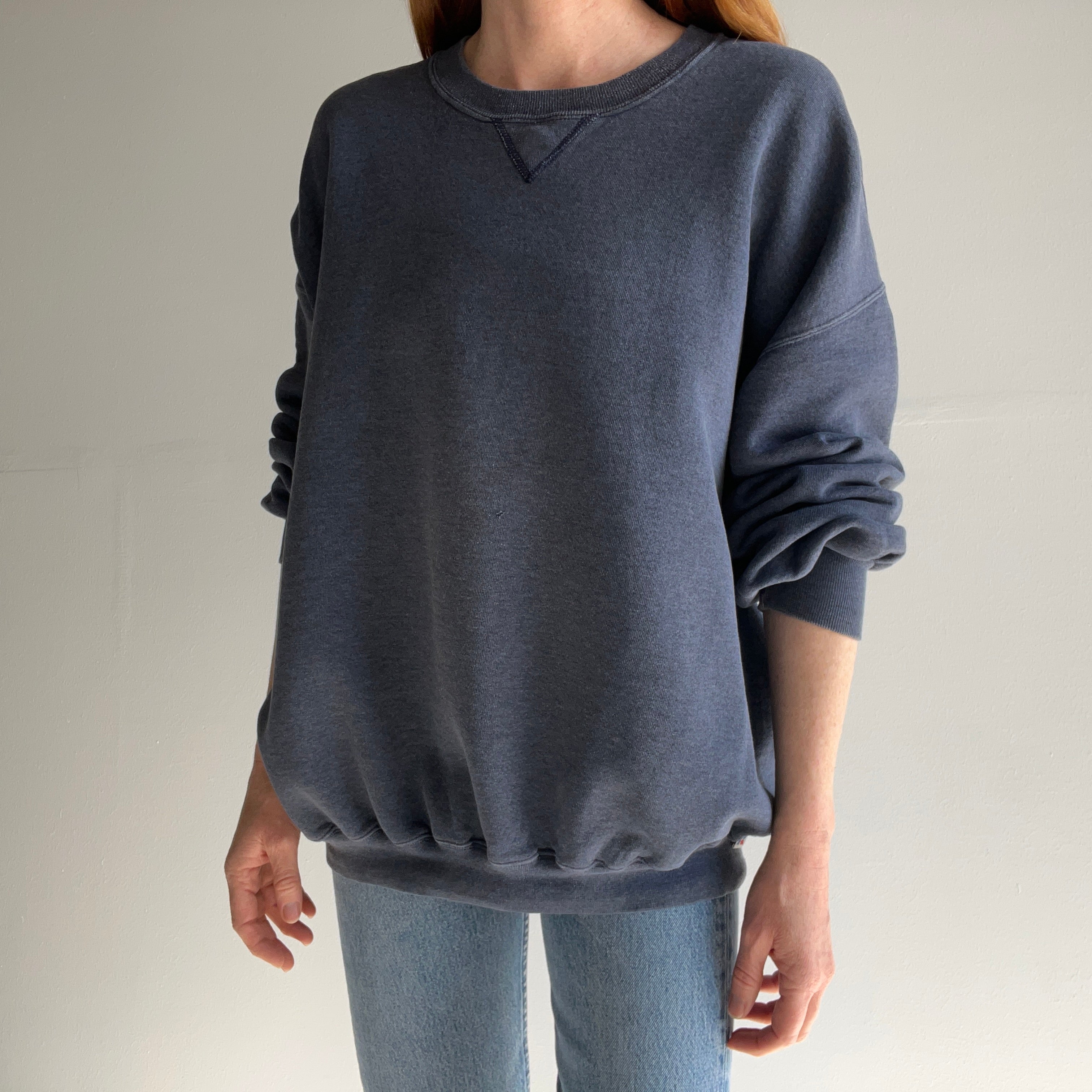 1990s Slate Blue Single V Larger Sweatshirt by Russell Brand