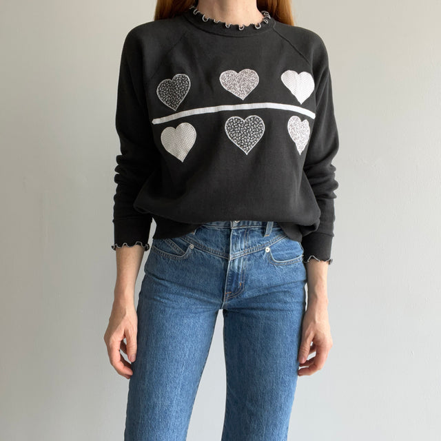 1980s DIY Librarian Chic Heart Sweatshirt