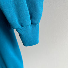 1980s Nicely Stained and Worn Blank Aqua/Turquoise Raglan Sweatshirt