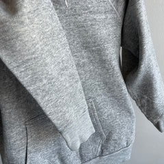 1980s Slim Fit Pullover Gray Hoodie with Sleeve Mending