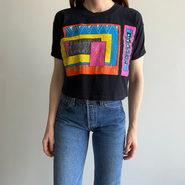 1980s Random Geometric Shapes Crop Top T-Shirt