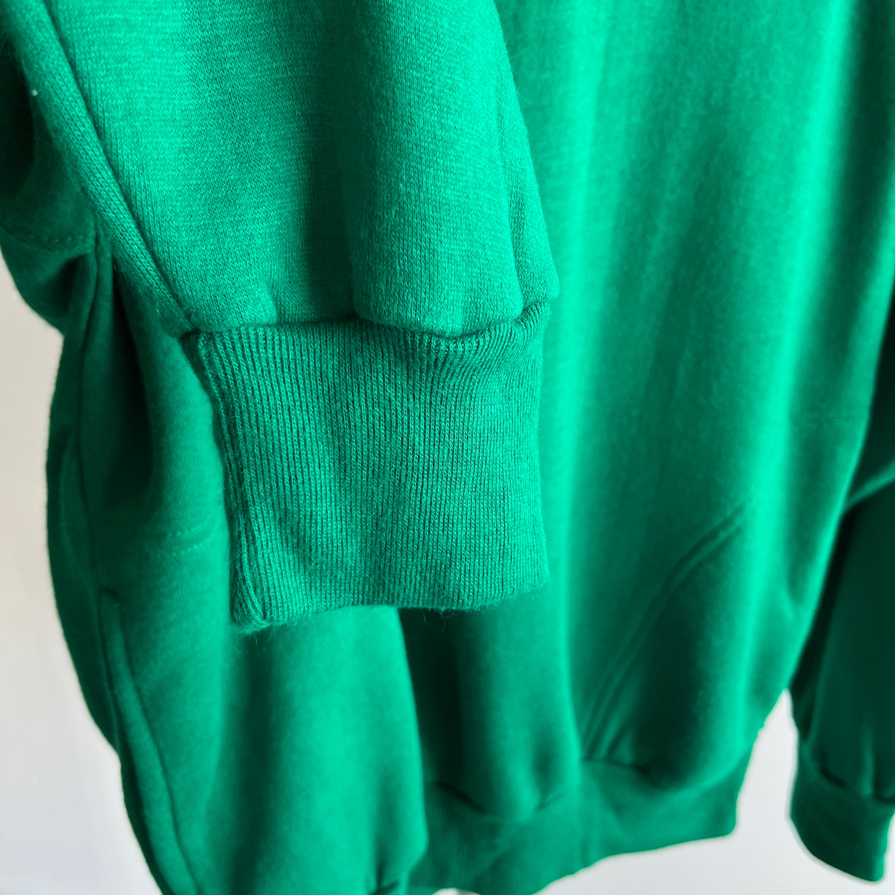 1980s Jon Lauren Kelly Green Super Duper Soft Acrylic Pull Over Hoodie