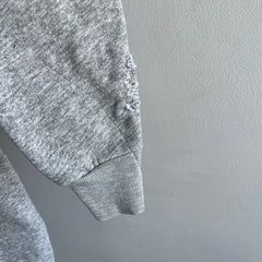 1980s Slim Fit Pullover Gray Hoodie with Sleeve Mending