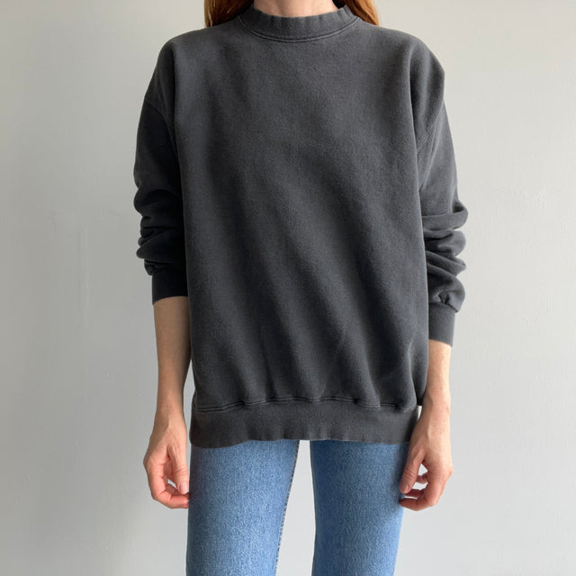 1990s Faded Black Mostly Cotton Sweatshirt