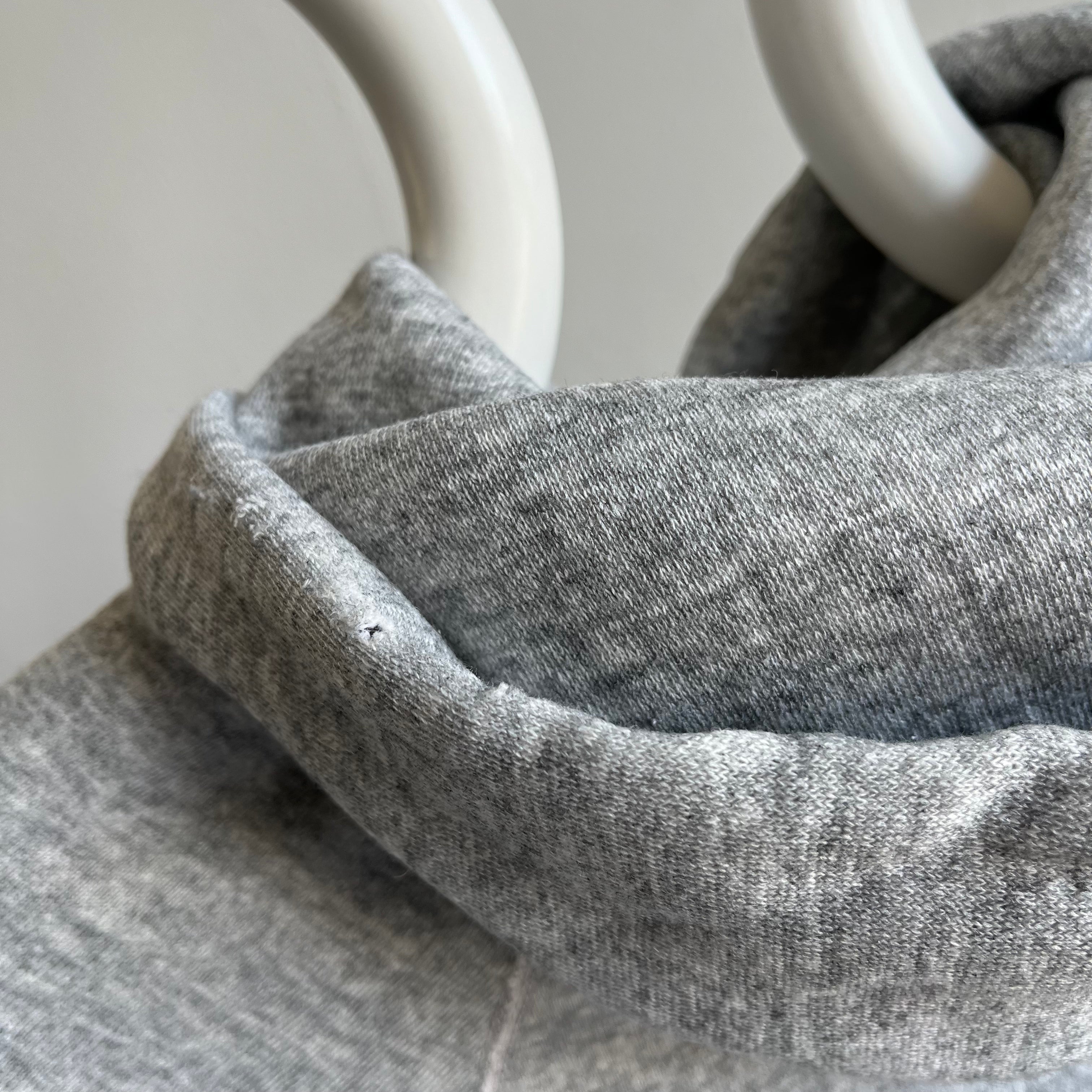 1980s Slim Fit Pullover Gray Hoodie with Sleeve Mending