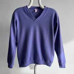 1980s Lilac Purple Barely Worn V-Neck Sweatshirt with Holes