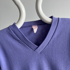 1980s Lilac Purple Barely Worn V-Neck Sweatshirt with Holes