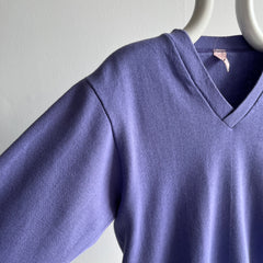 1980s Lilac Purple Barely Worn V-Neck Sweatshirt with Holes