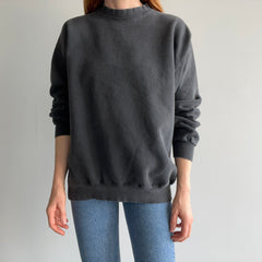 1990s Faded Black Mostly Cotton Sweatshirt