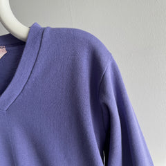 1980s Lilac Purple Barely Worn V-Neck Sweatshirt with Holes