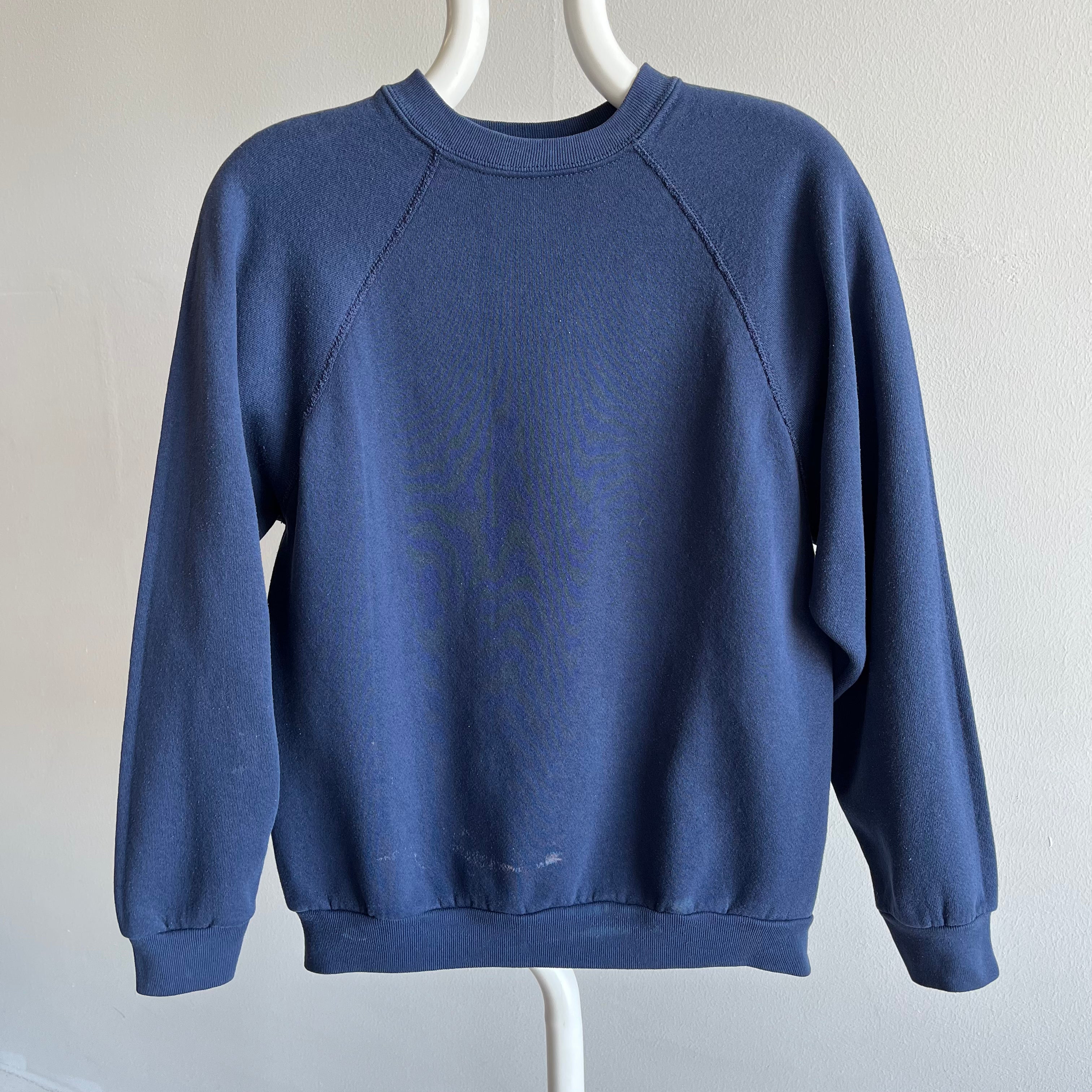 1990s Blank Navy Raglan Sweatshirt by Tultex