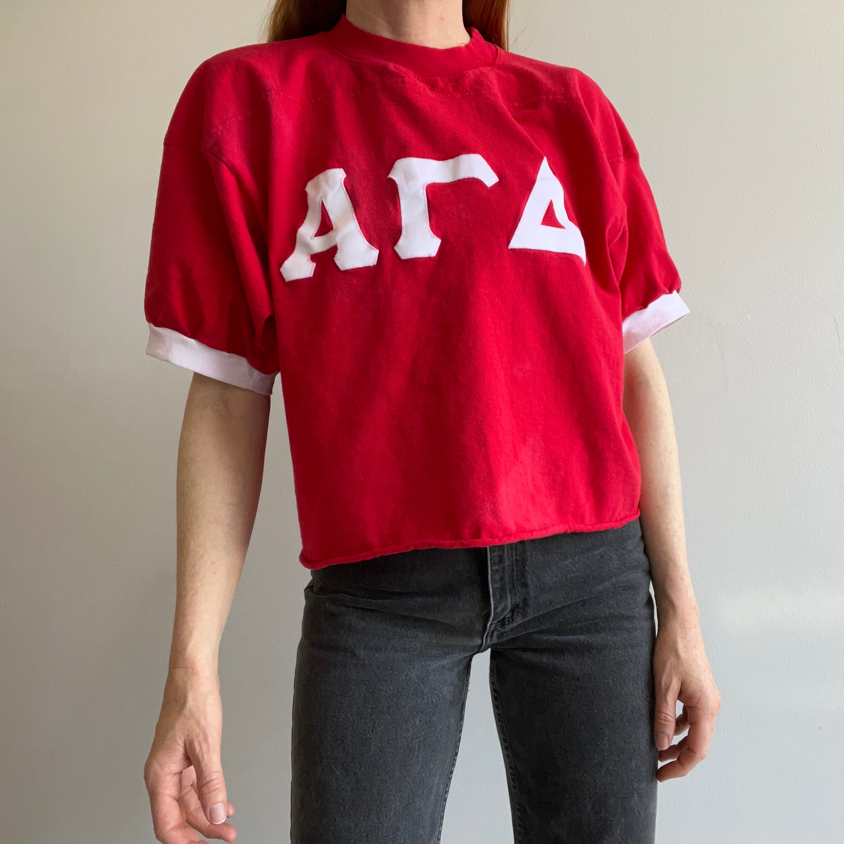 1990s Alpha Gamma Delta Slightly Cropped Football Shirt