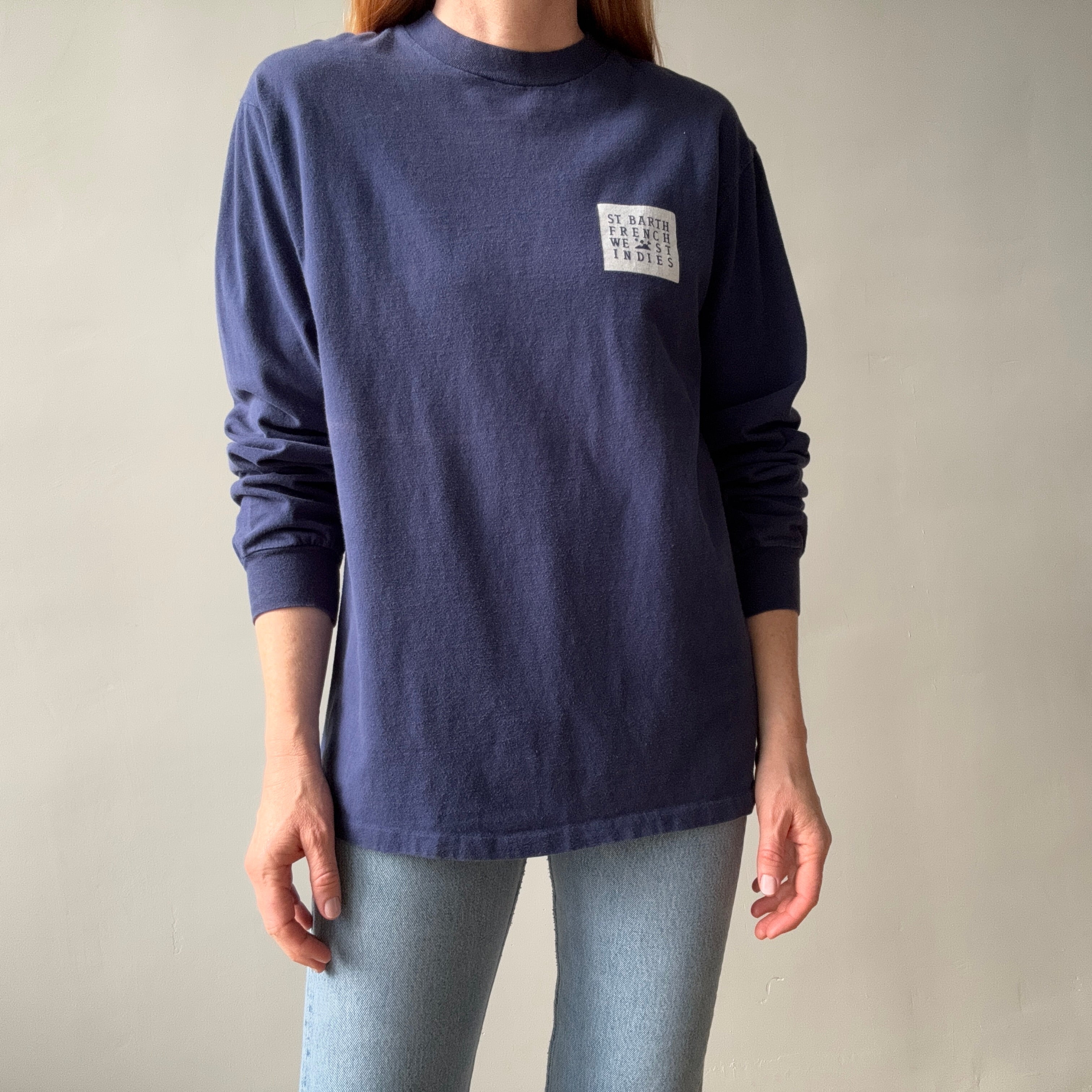 1990s Saint Bath French West Indies Long Sleeved Cotton T-Shirt - Front and Back