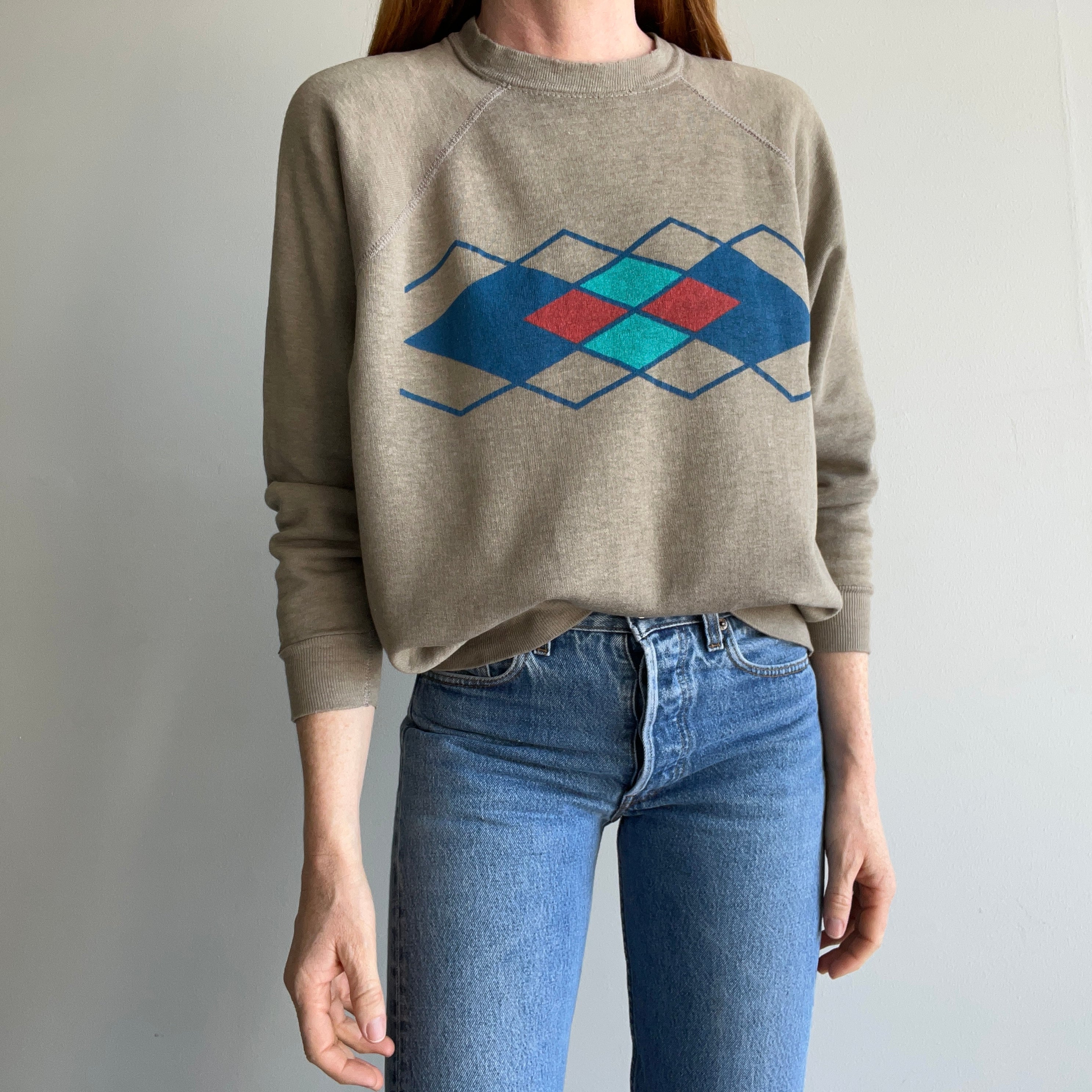 1970s Argyle Sweatshirt that is Perfectly Worn