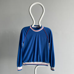 1980s Super Slouchy and Lightweight Red. White and Blue Sweatshirt/Shirt Top