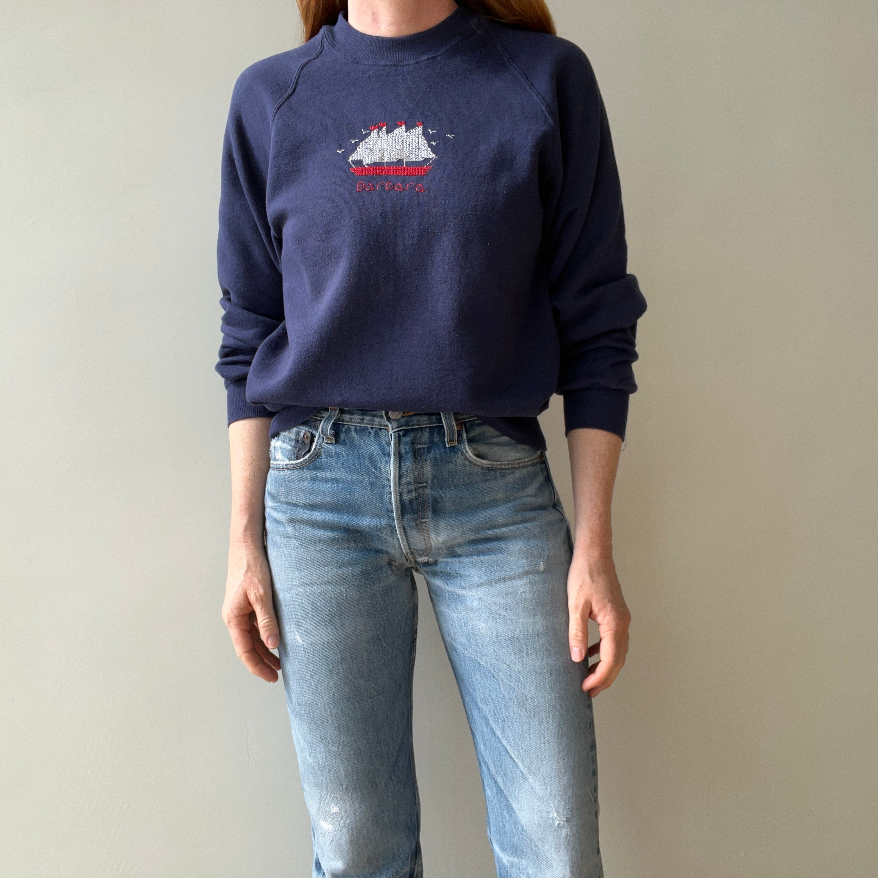 1980s Barbara Hand Stitched Sailboat Sweatshirt - Barb!