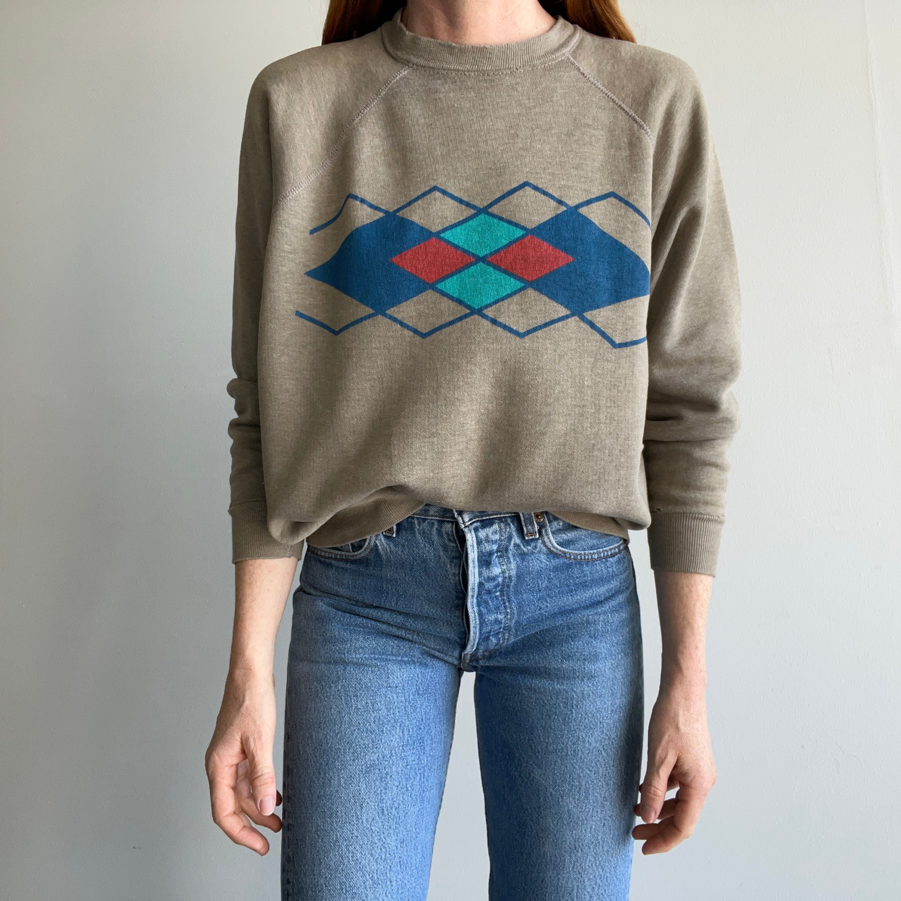 1970s Argyle Sweatshirt that is Perfectly Worn