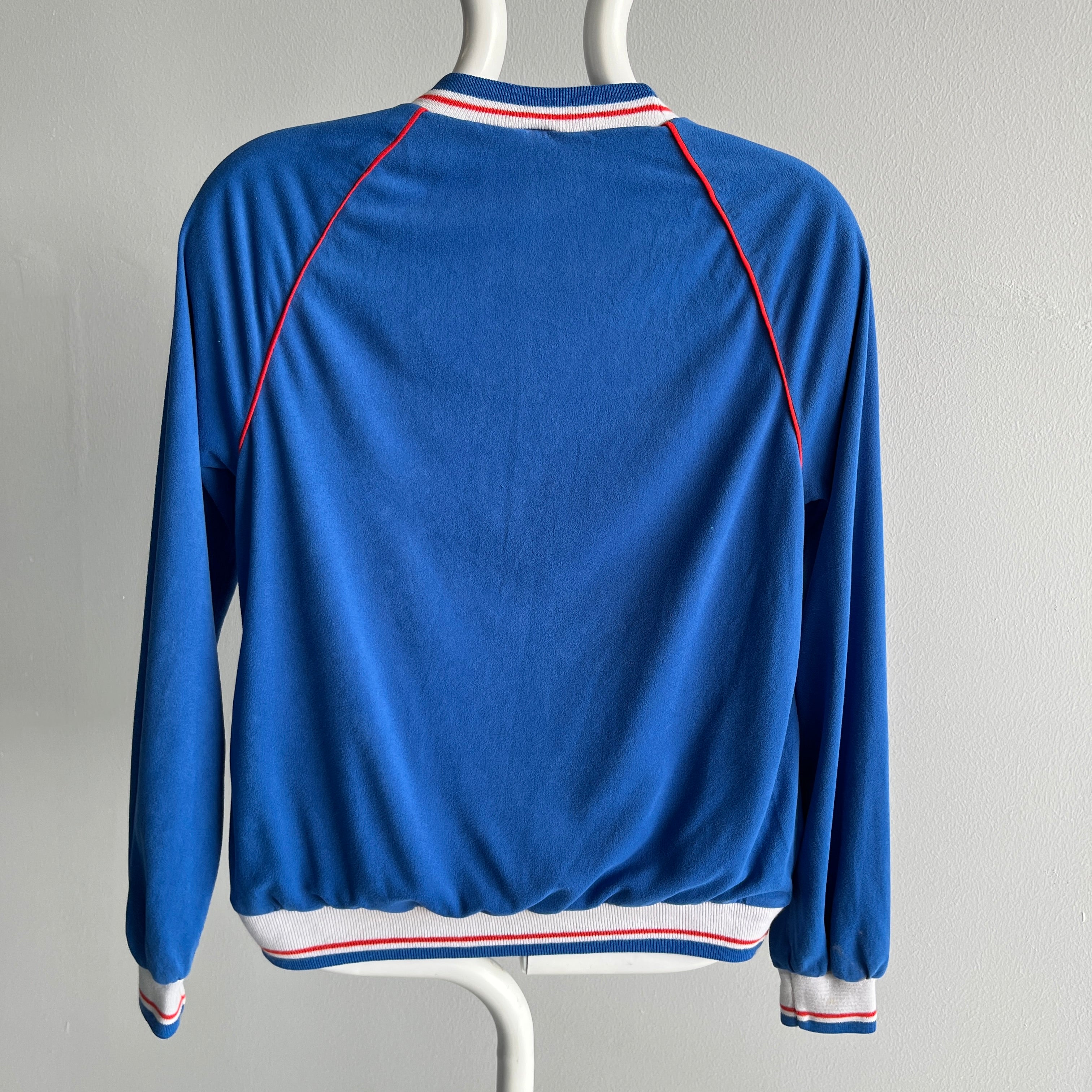 1980s Super Slouchy and Lightweight Red. White and Blue Sweatshirt/Shirt Top
