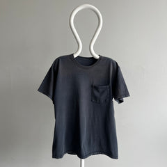 2000s Sun Faded and Worn Blank Black Pocket T-Shirt