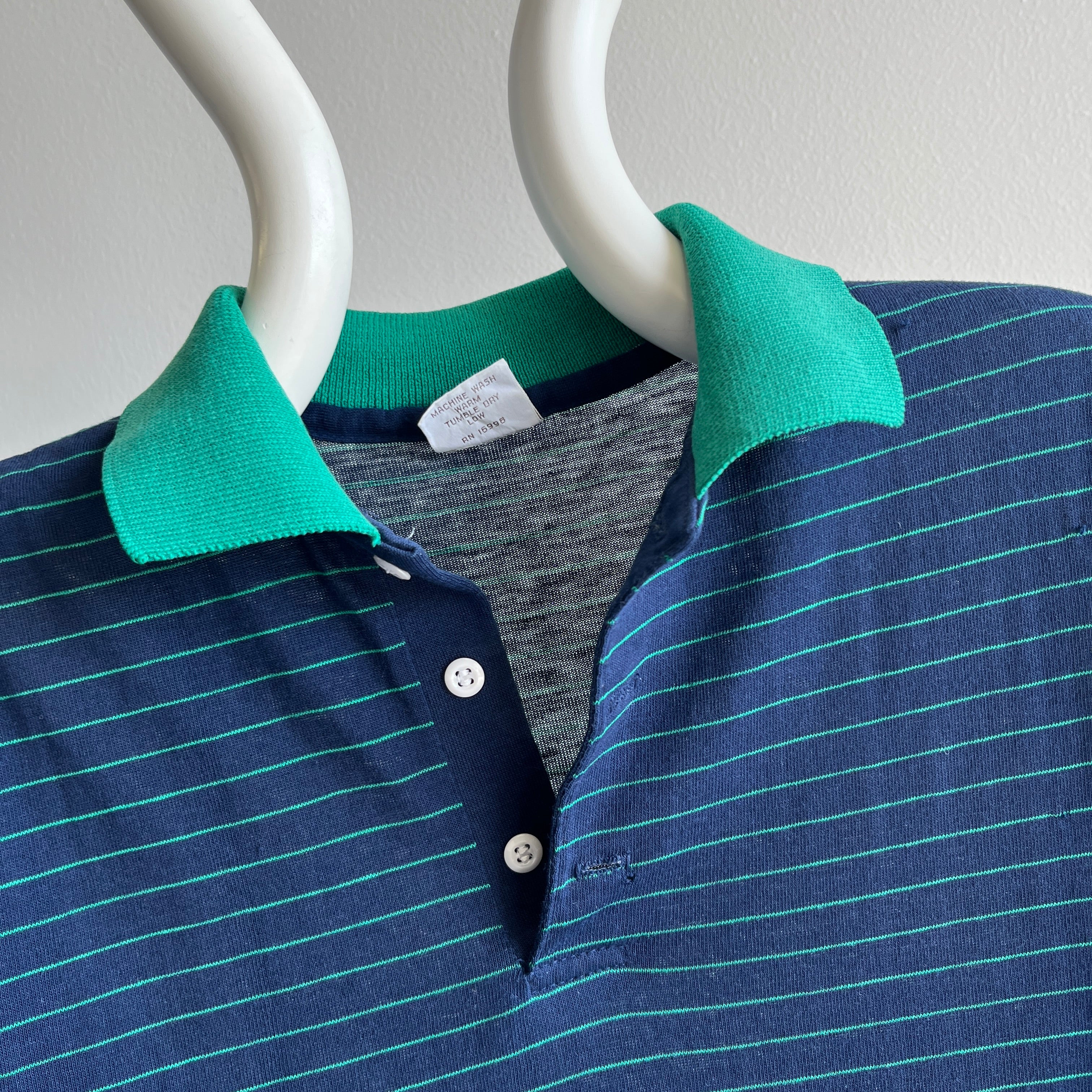 1980s Wonderful Thin Pinstriped Polo Shirt