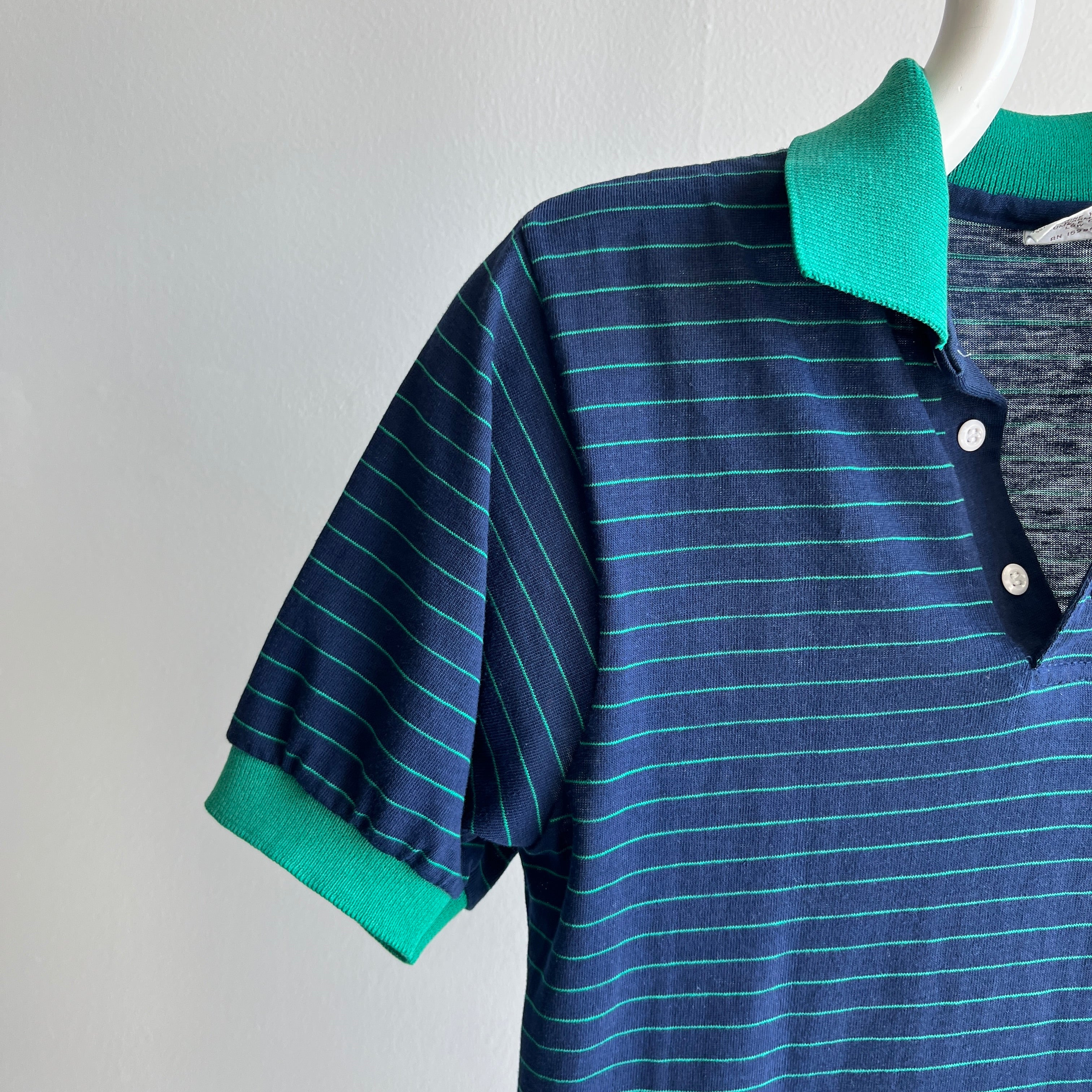1980s Wonderful Thin Pinstriped Polo Shirt