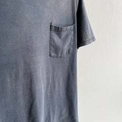 2000s Sun Faded and Worn Blank Black Pocket T-Shirt