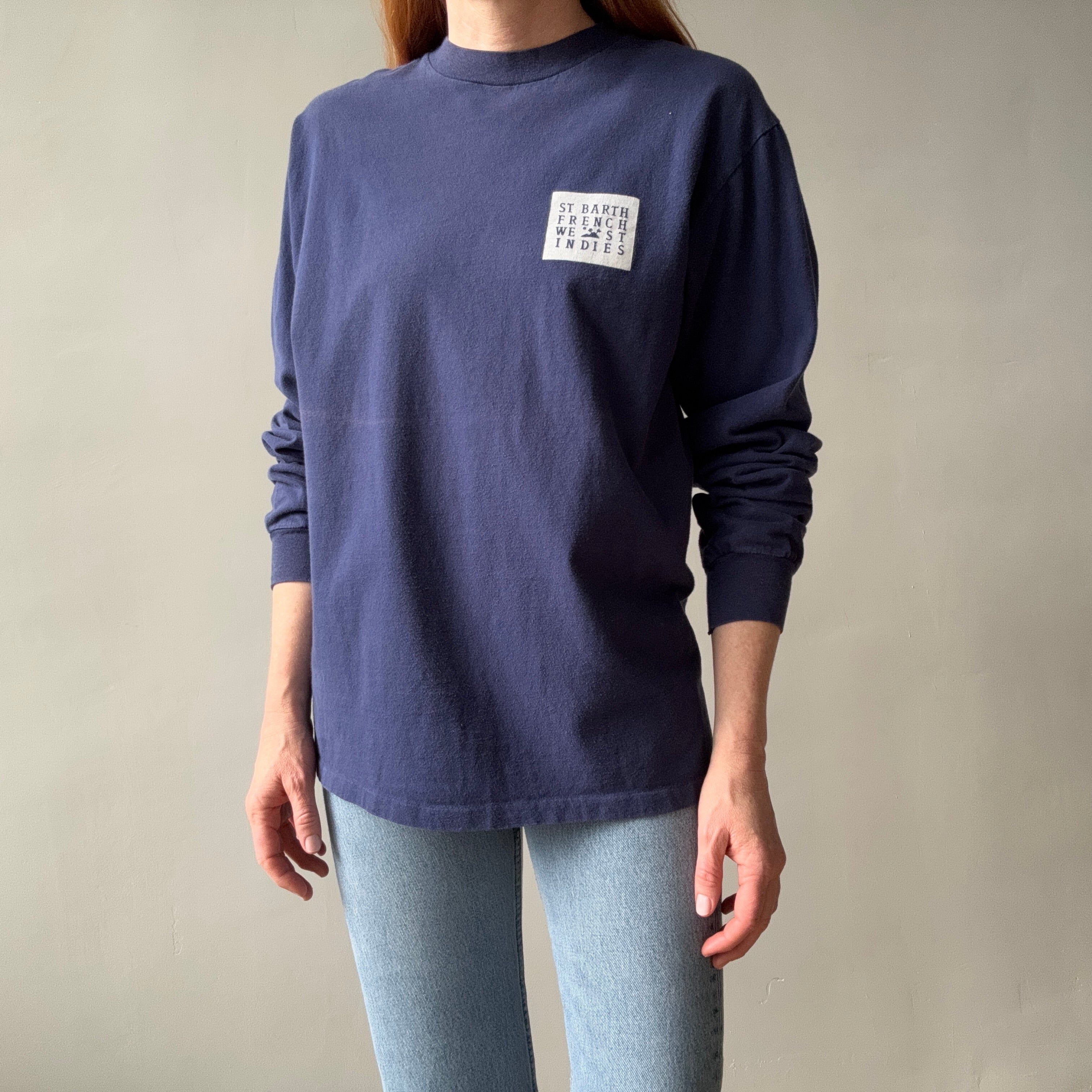 1990s Saint Bath French West Indies Long Sleeved Cotton T-Shirt - Front and Back