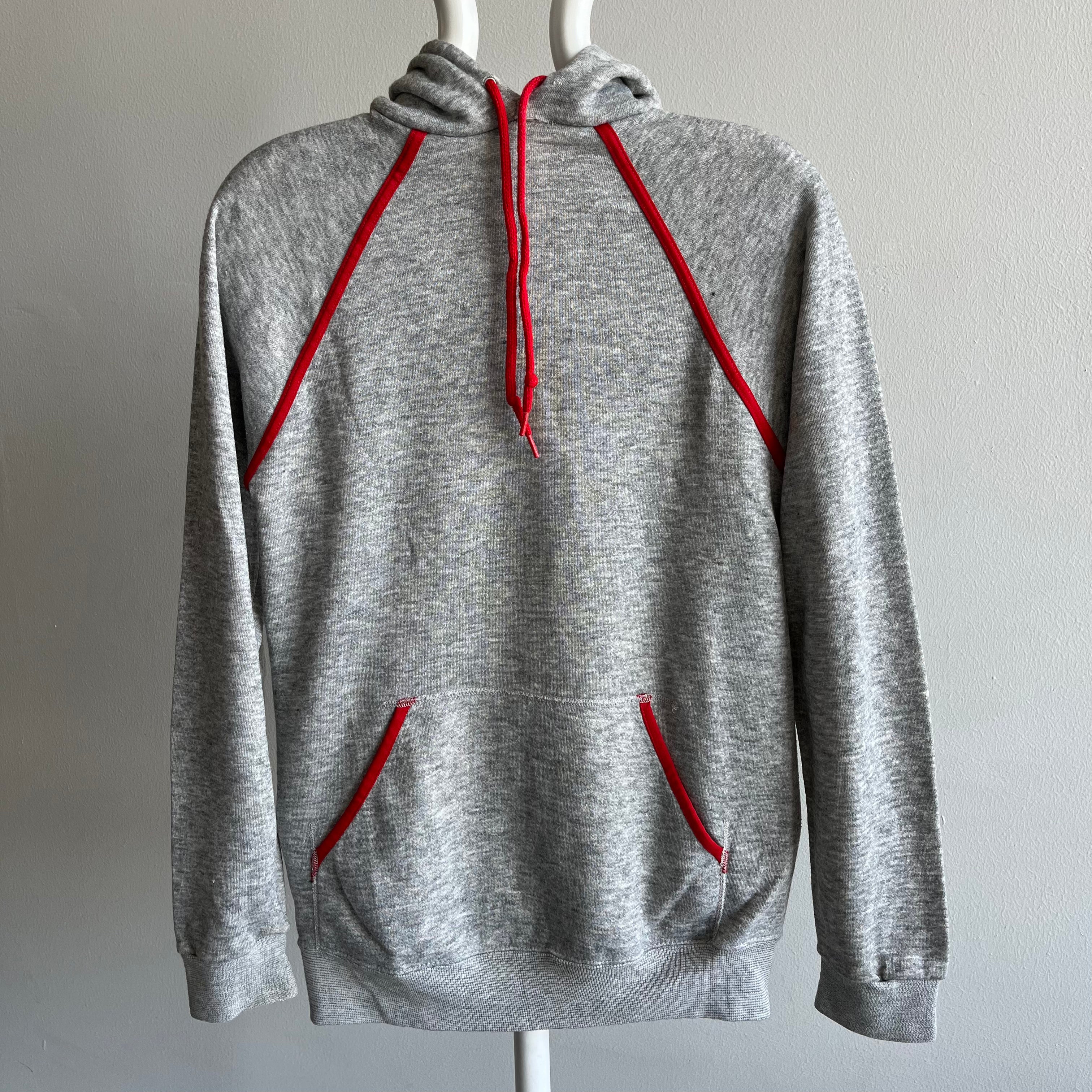 1980s Gray with Red Piping Hoodie