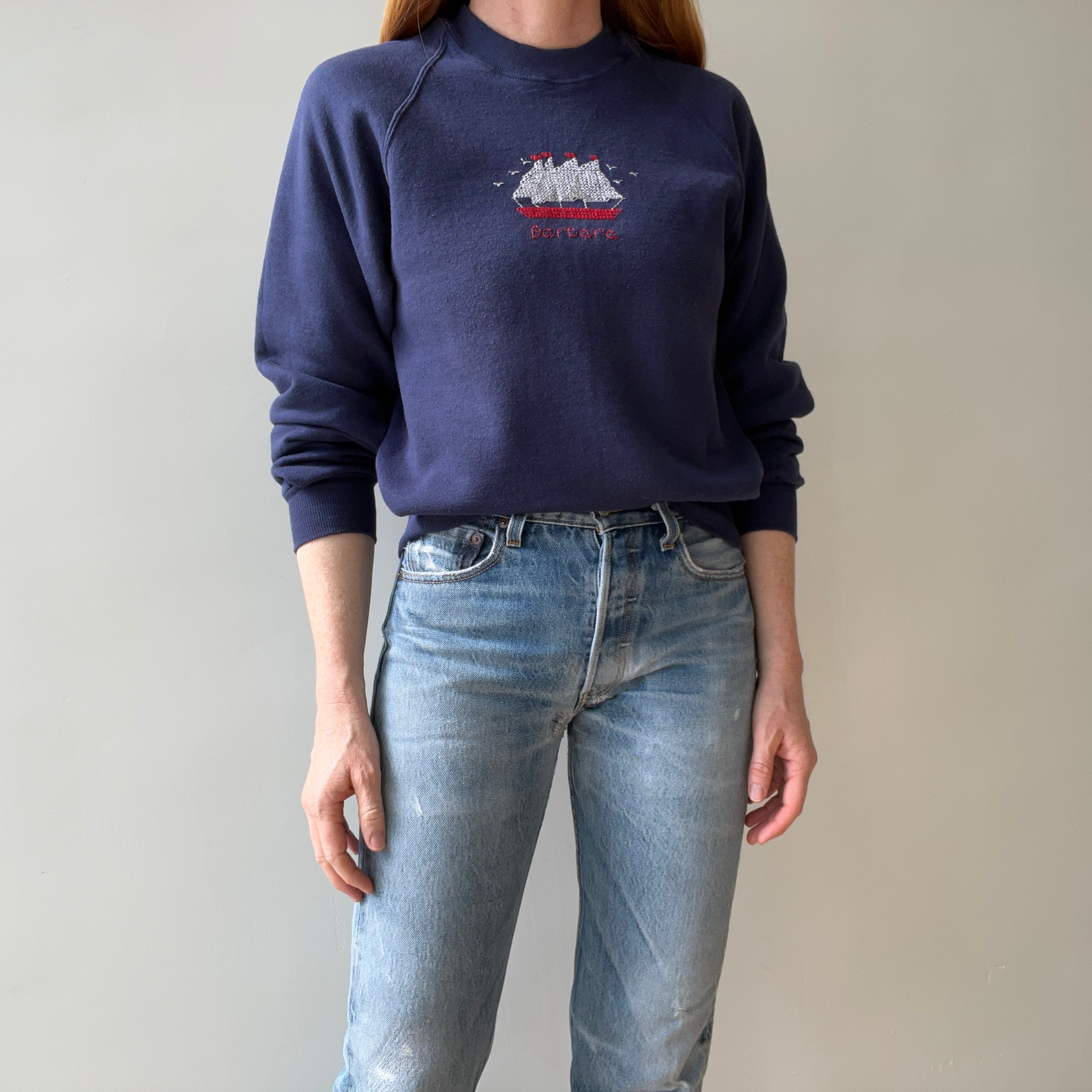 1980s Barbara Hand Stitched Sailboat Sweatshirt - Barb!